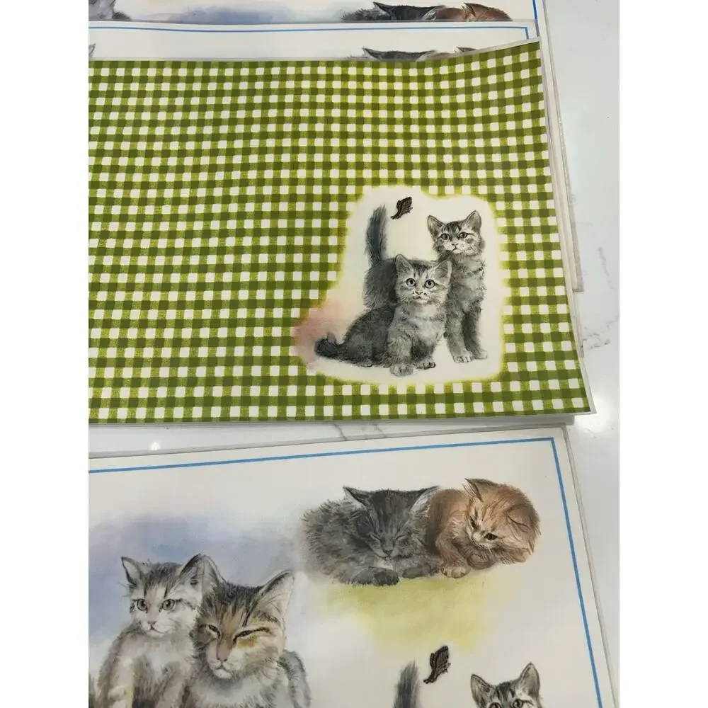 Conimar‎ Conimats Decorator Reversible Placemats Kitten Cat Green Gingham Set 4